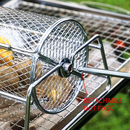 Heavy-Duty Stainless Steel Rotating Grill Basket, Perfect for Rotisserie-Style Roasting and Grilling