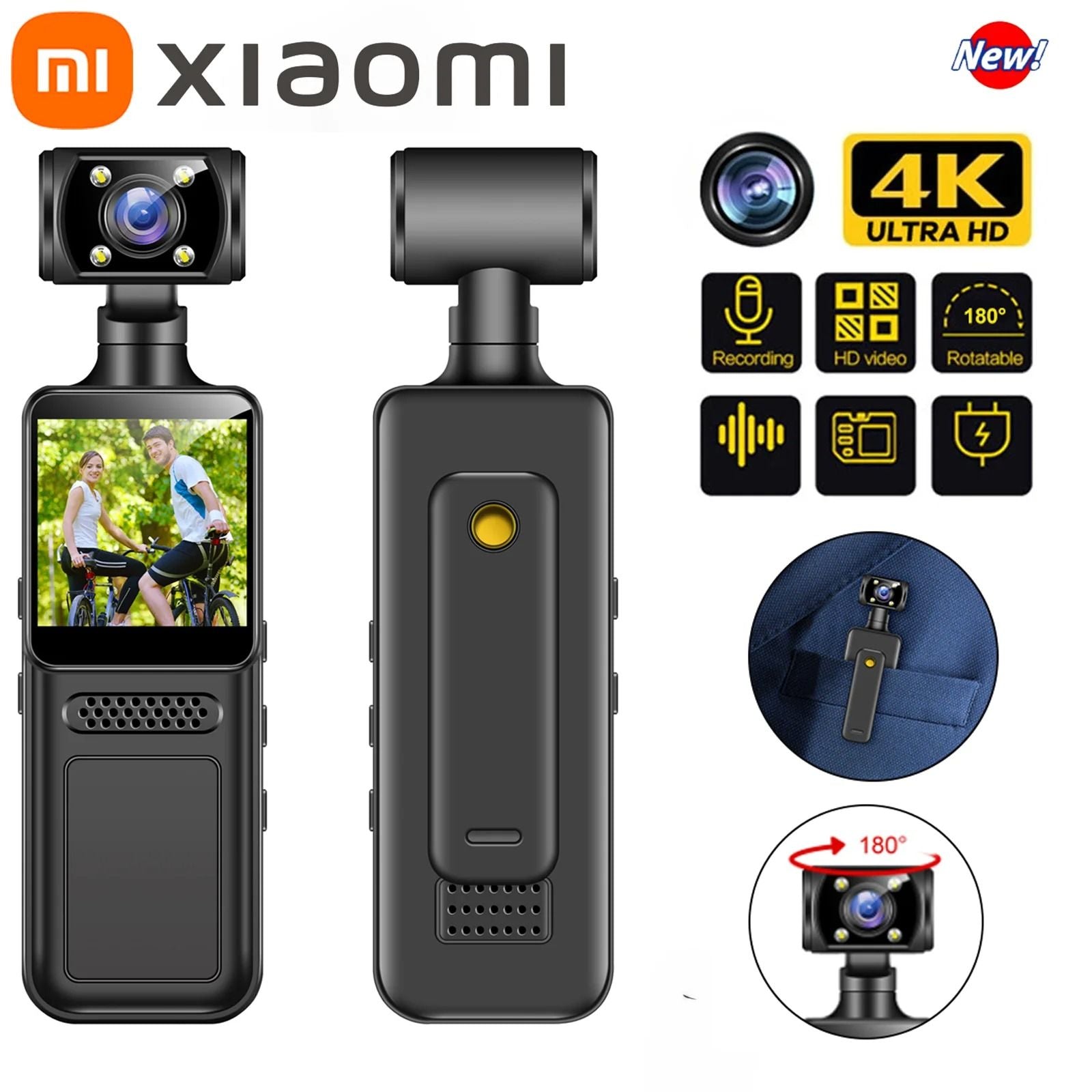 8K HD Pocket Camera with 180 Degree Rotating Lens and Night Vision
