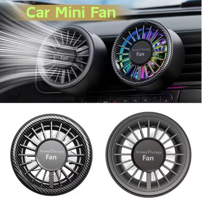 Adjustable Car Mini Fan, USB Electric Outlet Air Cooler, 3 Speeds, Colorful Ambiance Lights, Air Freshener for Car