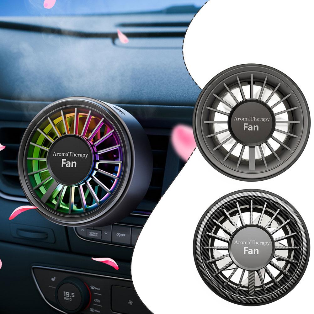 Adjustable Car Mini Fan, USB Electric Outlet Air Cooler, 3 Speeds, Colorful Ambiance Lights, Air Freshener for Car