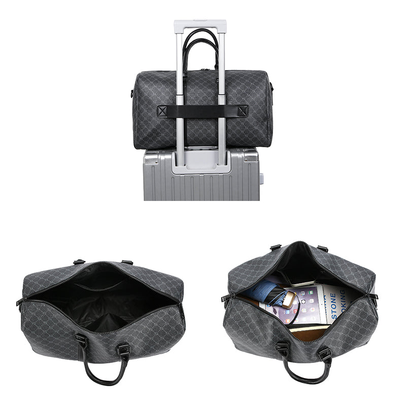 Large Capacity Men Black Traveling Bag, Business Travel Luggage, Classic Printed Handbag Shoulder Bag for Men