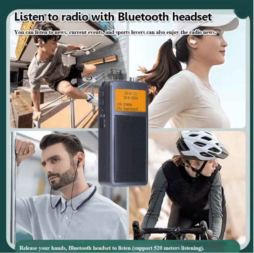 WELLHIKE Mini Portable Bluetooth FM Stereo Radio With Alarm Clock And Backlit Display 2