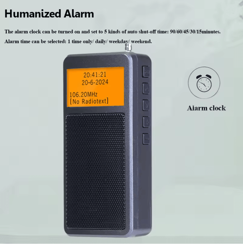 WELLHIKE Mini Portable Bluetooth FM Stereo Radio With Alarm Clock And Backlit Display 3