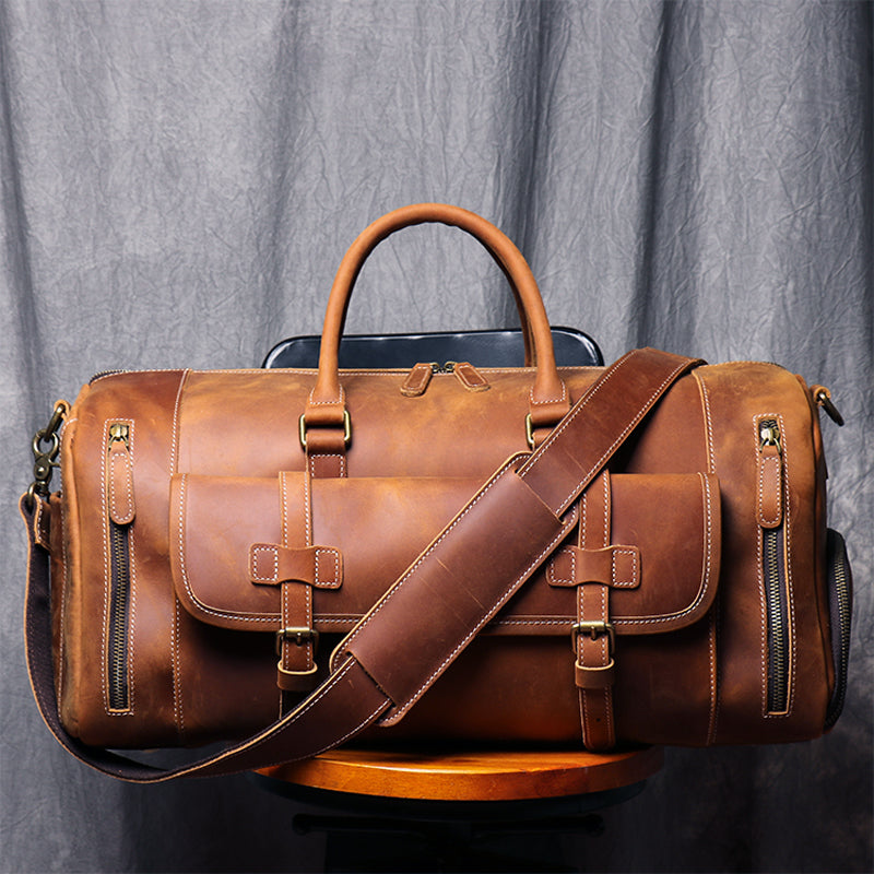 Large Weekend Tote Bag For Men Vintage Crazy Horse Leather Travel Duffle Genuine Leather Large Lugg 1