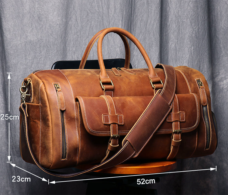 Large Weekend Tote Bag For Men Vintage Crazy Horse Leather Travel Duffle Genuine Leather Large Lugg 2