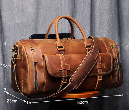 Large Weekend Tote Bag For Men Vintage Crazy Horse Leather Travel Duffle Genuine Leather Large Lugg 2