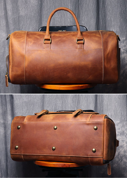 Large Weekend Tote Bag For Men Vintage Crazy Horse Leather Travel Duffle Genuine Leather Large Lugg 3