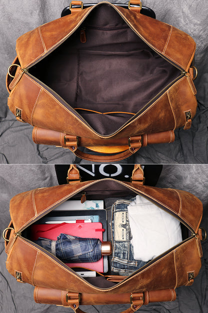 Large Weekend Tote Bag For Men Vintage Crazy Horse Leather Travel Duffle Genuine Leather Large Lugg 5