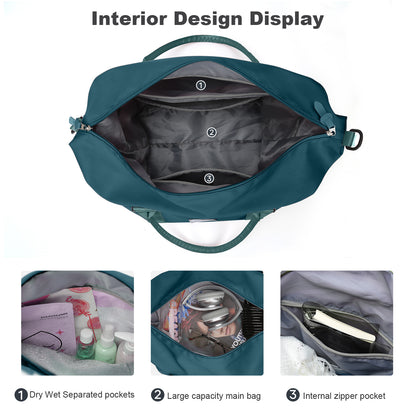 Women Weekender Travel Tote Bag, Gym Duffel with Wet Pocket, Overnight Bag with Toiletry Pouch for Labor