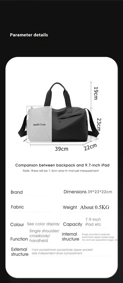 Large Capacity Oxford Zipper Travel Bags, Waterproof Sports Duffel, Thick Fabric Fitness Luggage for Gym or Trips