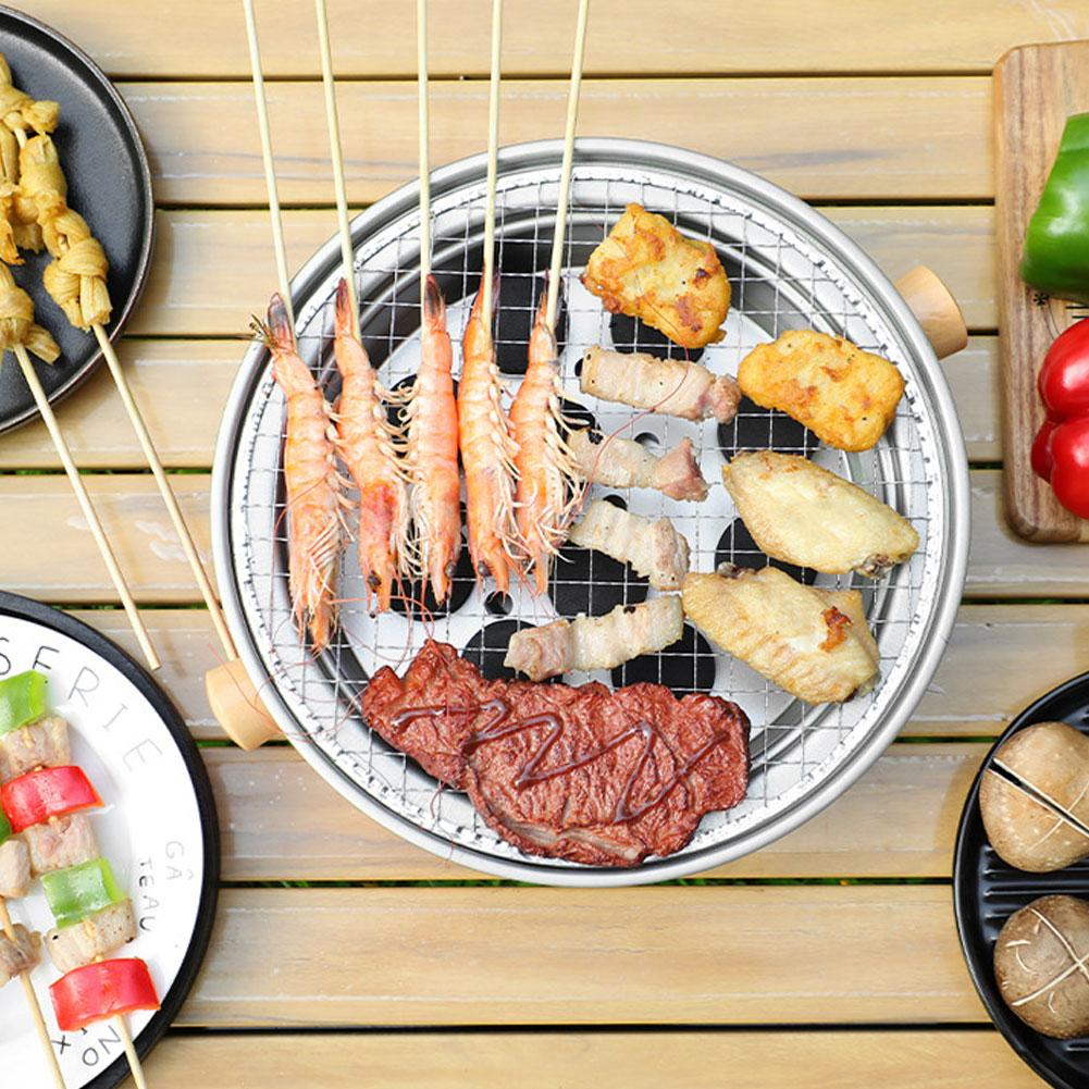 Outdoor Camping BBQ Stove Round NonStick Steel Barbecue Grill With Charcoal Stove Split For Easy Po 2
