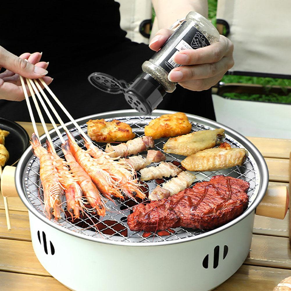 Outdoor Camping BBQ Stove, Round Non-Stick Steel Barbecue Grill with Charcoal Stove Split for Easy Portable Grilling