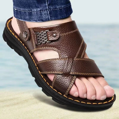 Summer Men Leather Sandals Genuine Soft Comfort Outdoor ThickSoled Beach Shoes Nonslip Breathable S 4