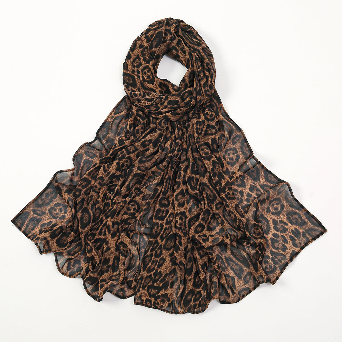 Chiffon Leopard Print Hijab Scarf, Muslim Womens Fashion Shawl, Islamic Turban Headscarf for Ramadan & Daily Wear