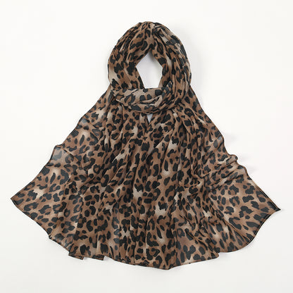 Chiffon Leopard Print Hijab Scarf, Muslim Womens Fashion Shawl, Islamic Turban Headscarf for Ramadan & Daily Wear