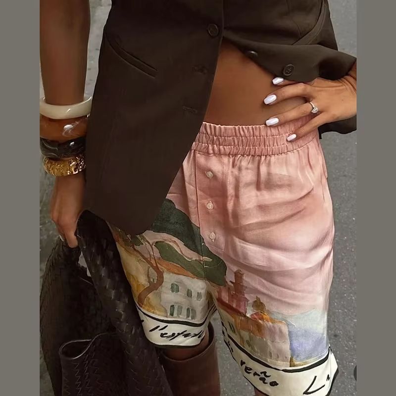 Womens Summer 2025 Printed Shirt And Shorts Set  Casual Holiday Outfit 6