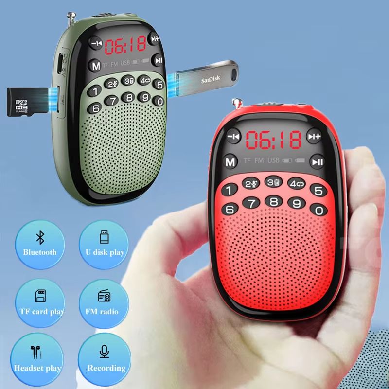 Mini Pocket FM Radio with Bluetooth Speaker – Portable Rechargeable DSP Radio with Recording, TF/USB Music Playback