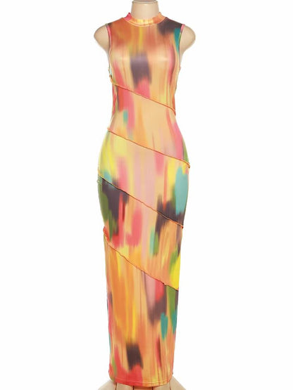 Colorblock Bodycon Patchwork Dress  Sleeveless Summer Clubwear For Women 4