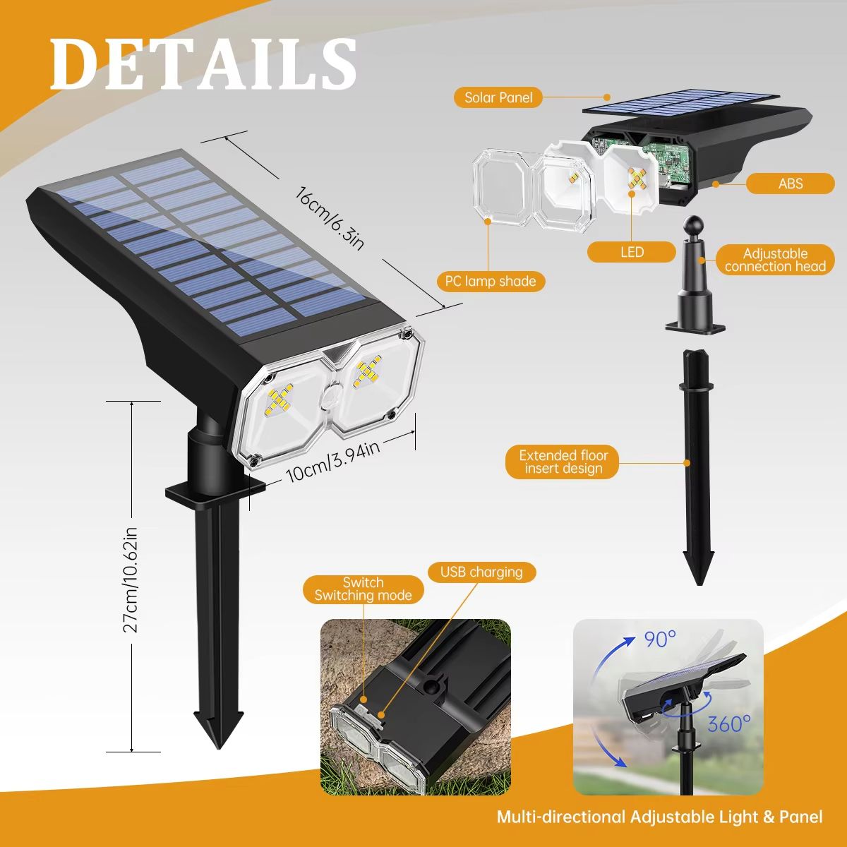 Upgraded Solar Landscape Spotlights  Waterproof RGB  Warm White Lights For Outdoor Driveway And Gar