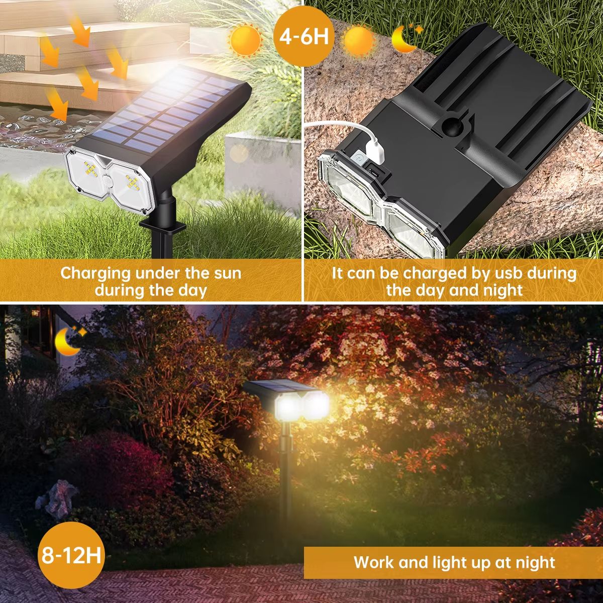 Upgraded Solar Landscape Spotlights  Waterproof RGB  Warm White Lights For Outdoor Driveway And Gar