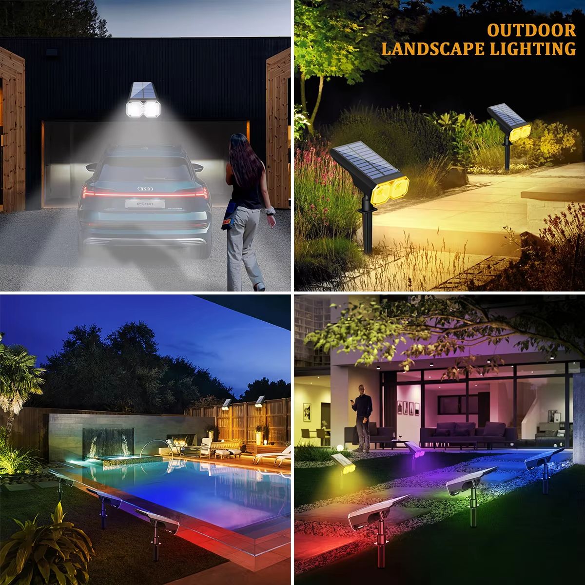 Upgraded Solar Landscape Spotlights  Waterproof RGB  Warm White Lights For Outdoor Driveway And Gar