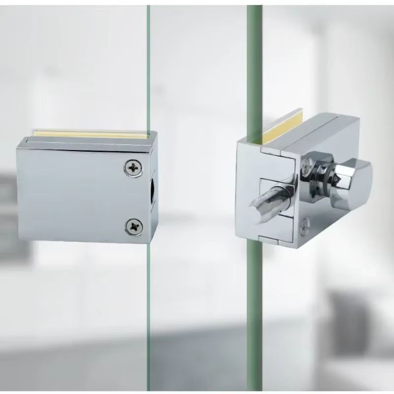 No-Drill Glass Door Floor Latch Lock – Zinc Alloy Ground Bolt for Bathroom, Toilet, Shop or Home Use