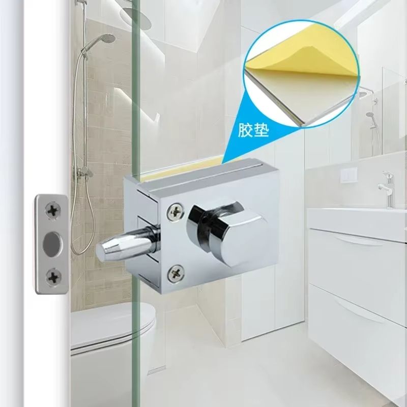 NoDrill Glass Door Floor Latch Lock  Zinc Alloy Ground Bolt For Bathroom Toilet Shop Or Home Use 2