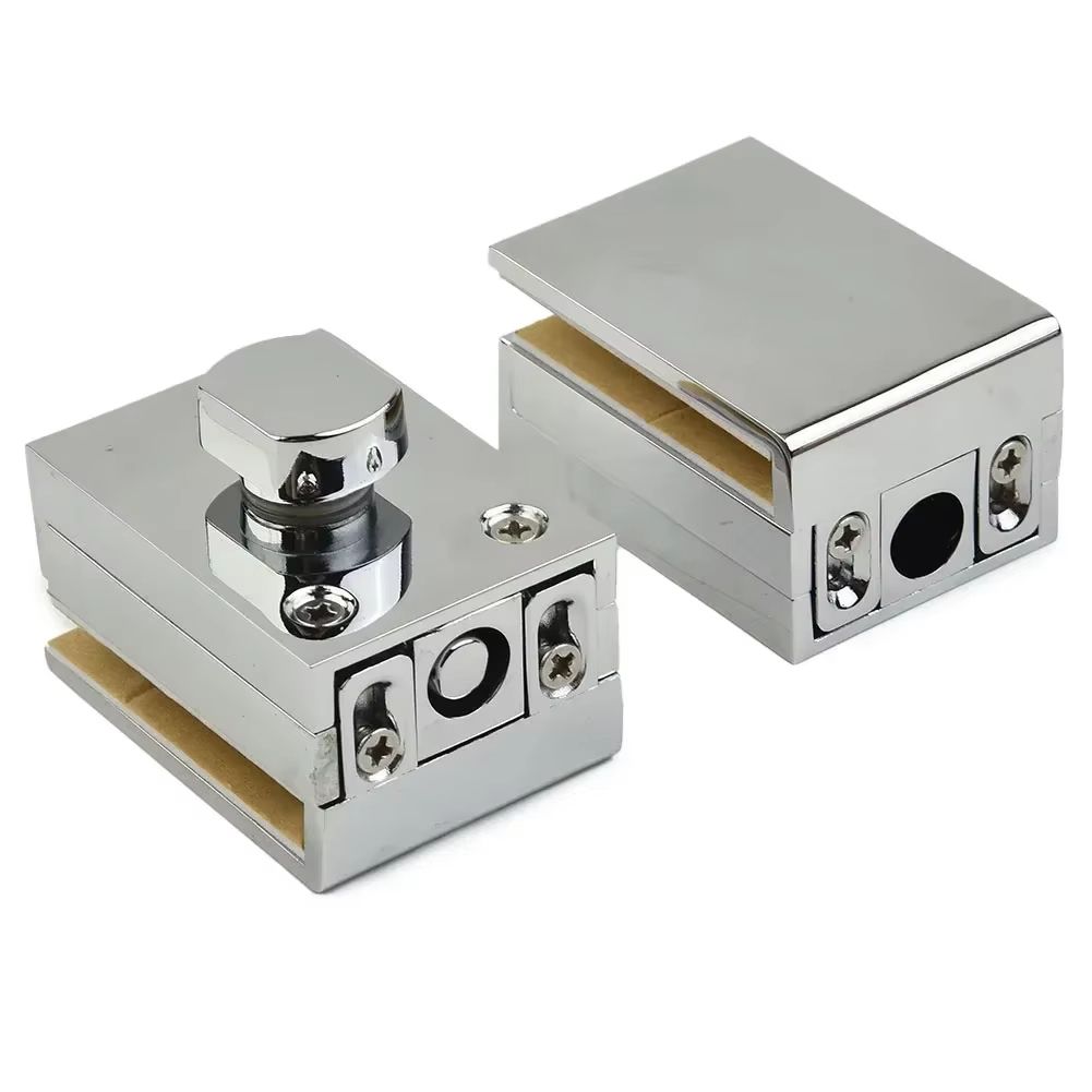 NoDrill Glass Door Floor Latch Lock  Zinc Alloy Ground Bolt For Bathroom Toilet Shop Or Home Use 3