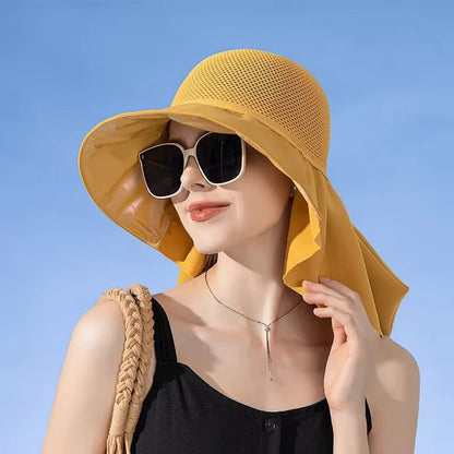 Womens Summer Sun Hat With Face And Neck Protection  Lightweight Mesh Bucket Hat With Shawl And Bow 9