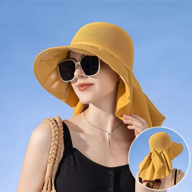 Womens Summer Sun Hat With Face And Neck Protection  Lightweight Mesh Bucket Hat With Shawl And Bow 2