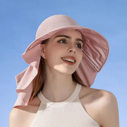 Womens Summer Sun Hat With Face And Neck Protection  Lightweight Mesh Bucket Hat With Shawl And Bow 3
