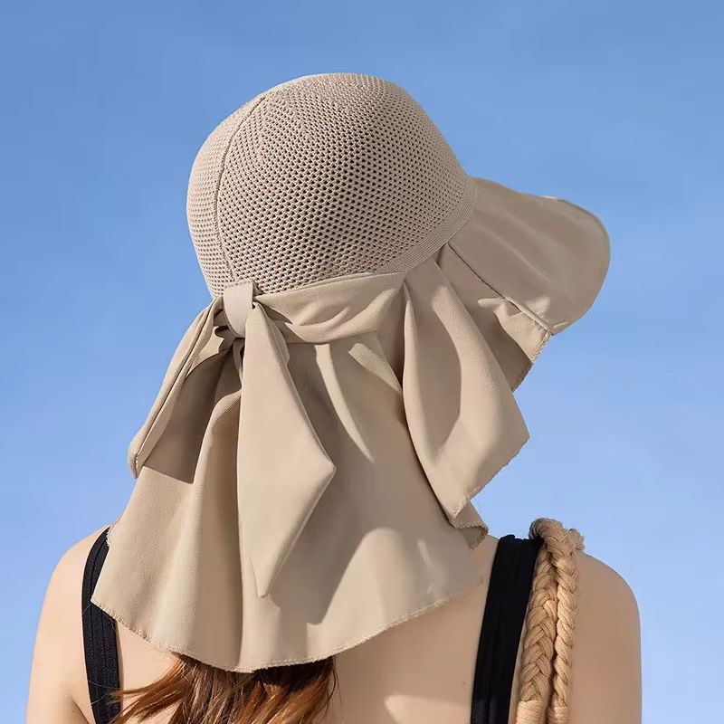 Womens Summer Sun Hat With Face And Neck Protection  Lightweight Mesh Bucket Hat With Shawl And Bow 4