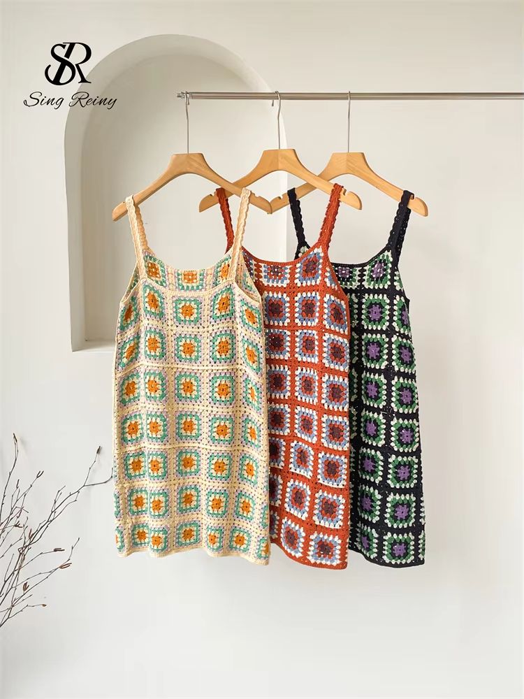 SINGREINY Women's Hollow Out Knitted Strappy Sundress for Summer and Vacation Wear