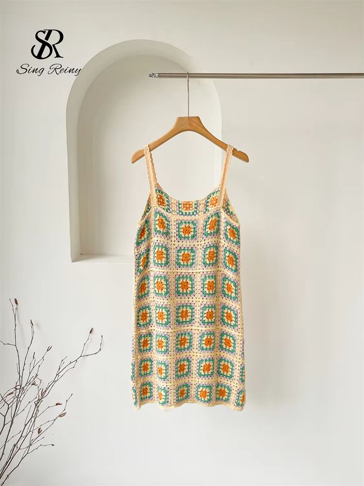SINGREINY Womens Hollow Out Knitted Strappy Sundress For Summer And Vacation Wear 1
