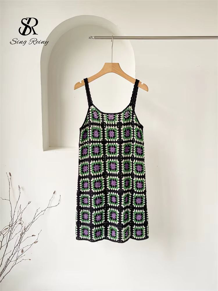 SINGREINY Womens Hollow Out Knitted Strappy Sundress For Summer And Vacation Wear 2