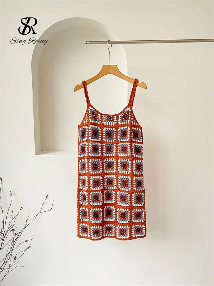 SINGREINY Womens Hollow Out Knitted Strappy Sundress For Summer And Vacation Wear 3