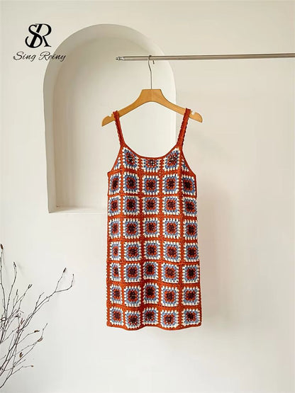 SINGREINY Womens Hollow Out Knitted Strappy Sundress For Summer And Vacation Wear 3