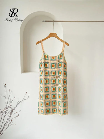 SINGREINY Womens Hollow Out Knitted Strappy Sundress For Summer And Vacation Wear 6