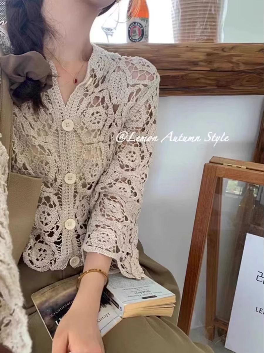 Elegant Crochet Knit ButtonUp Cardigan Beach Cover Up 2
