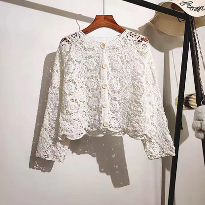 Elegant Crochet Knit ButtonUp Cardigan Beach Cover Up 4