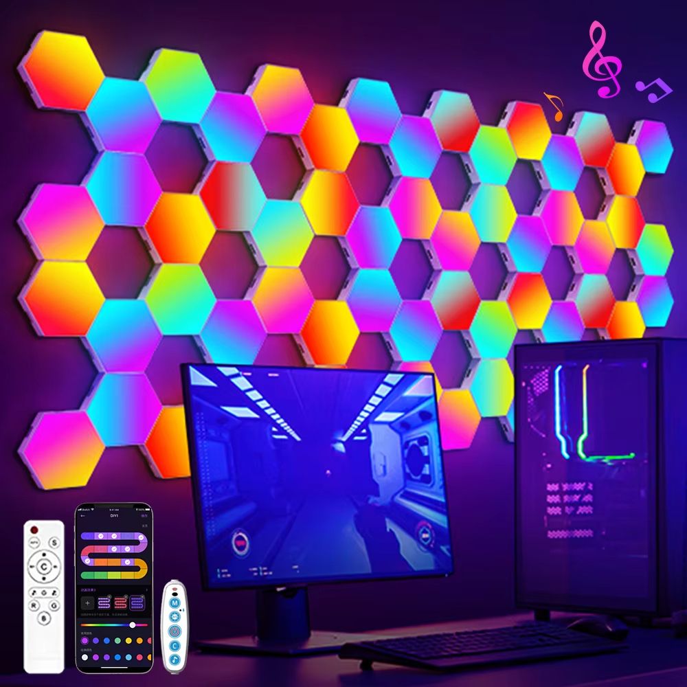 LumiShape RGB Smart Hexagon Wall Lights – Customizable Ambient Lighting for Gaming & Home Decor