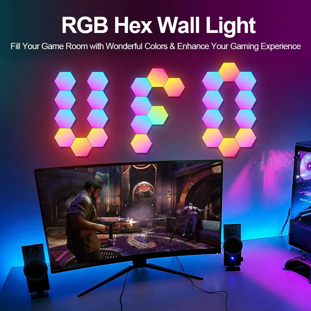 LumiShape RGB Smart Hexagon Wall Lights  Customizable Ambient Lighting For Gaming  Home Decor 3