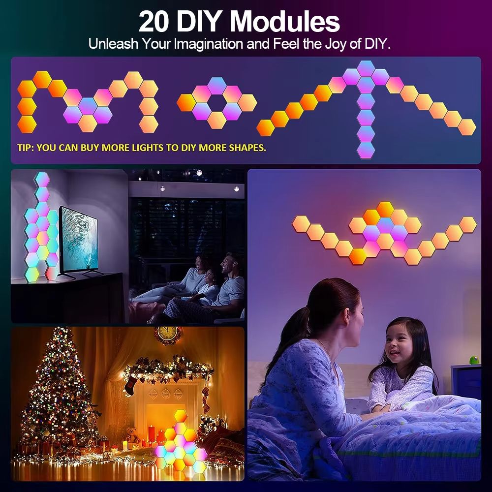 LumiShape RGB Smart Hexagon Wall Lights  Customizable Ambient Lighting For Gaming  Home Decor 6