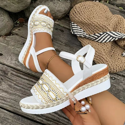BreezaWalk Bohemian Wedge Sandals  Plus Size Summer Platforms For Women 1