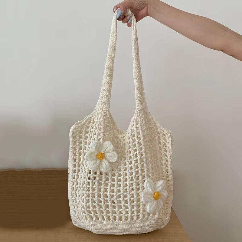 CoastaWeave Knitted Shoulder Tote – Lightweight Summer Beach Bag with Large Capacity
