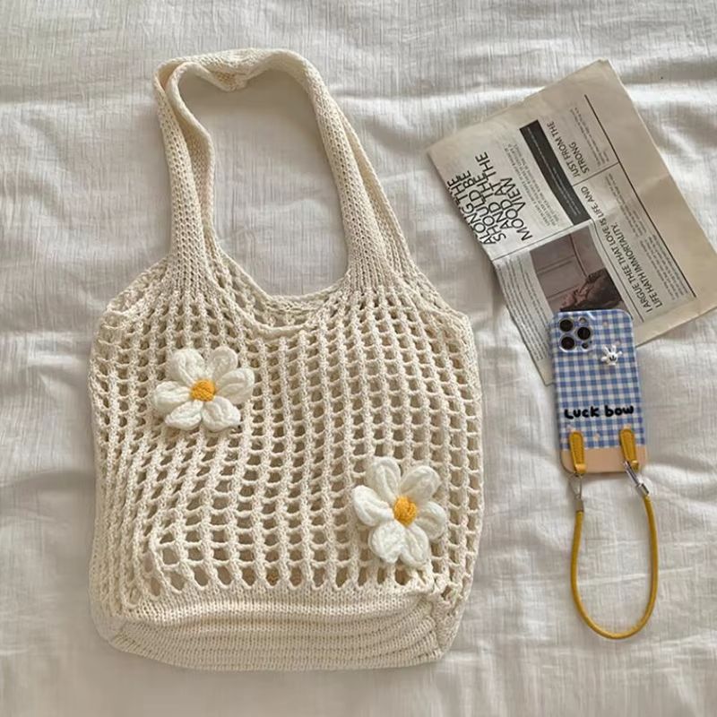 CoastaWeave Knitted Shoulder Tote  Lightweight Summer Beach Bag With Large Capacity 2