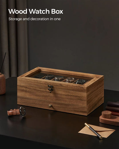 Watch Display Box 12 Slot Organizer With Glass Lid 2 Tier Jewelry Storage Case For Men And Women 5