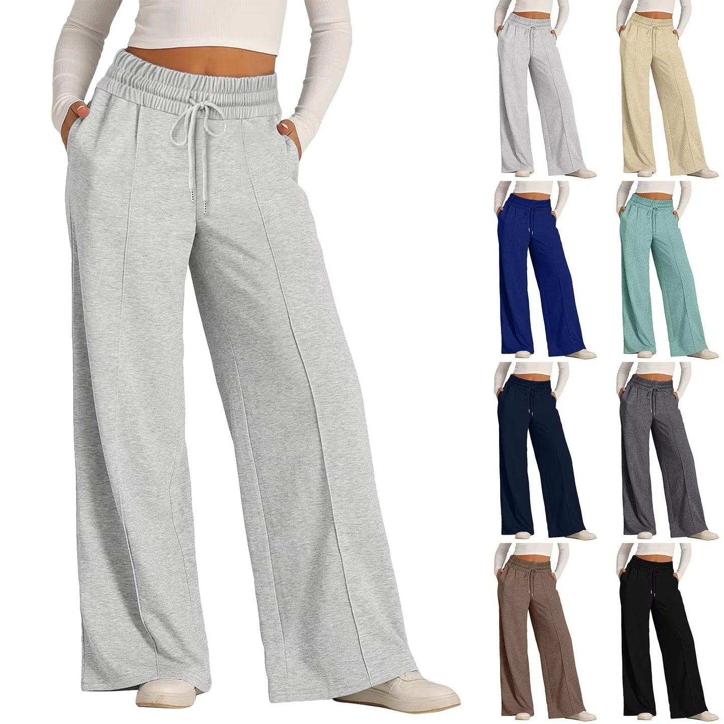 Womens Summer Casual Jumpsuit Tie Waist Loose Wide Leg Stretchy Pants