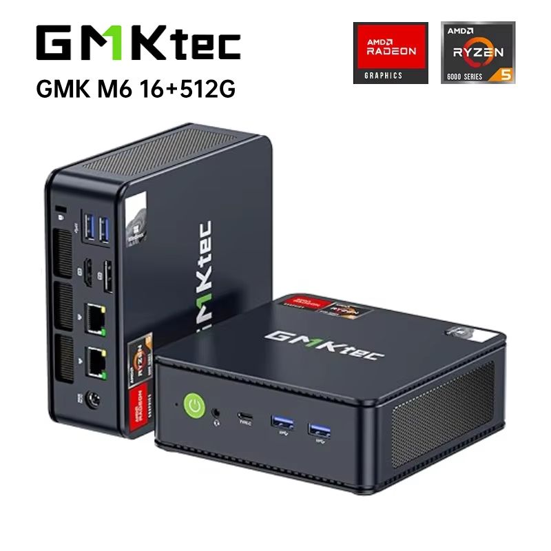 GMKtec M6 Mini PC – AMD Ryzen 5 6600H, 16GB DDR5 RAM, 512GB SSD, WiFi 6, Compact Desktop Computer for Work & Gaming
