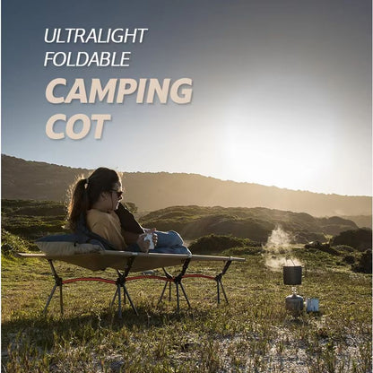 WESTTUNE Ultralight Camping Cot With Leg Extenders  Foldable Aluminum Travel Bed 5